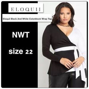 ELOQUII Black & White Colorblock True Wrap Top NWT Size 22